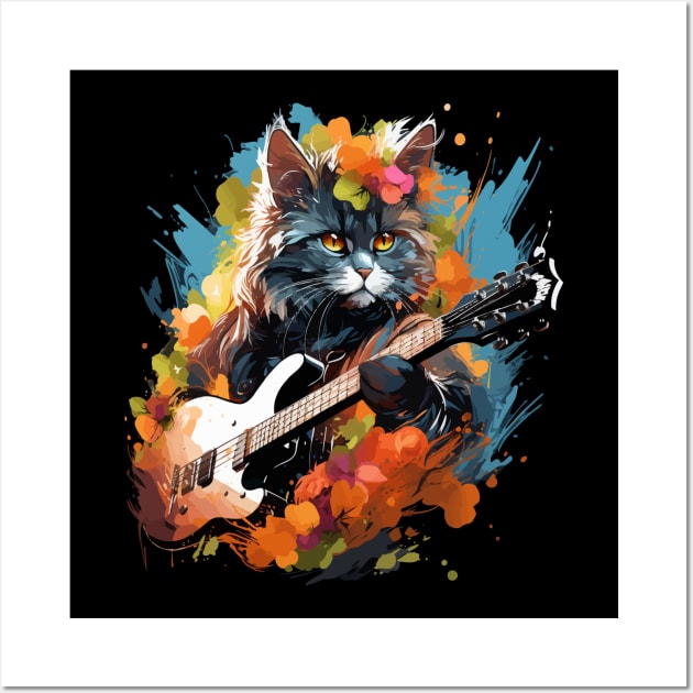 Persian Cat Playing Guitar Wall Art by JH Mart